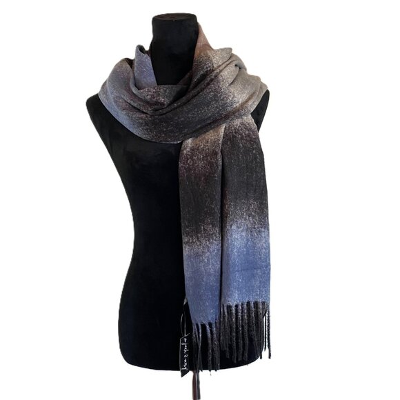 Jack & Missy Black Blue Multicolor Chakra Scarf/Wrap with fringe - Picture 5 of 13